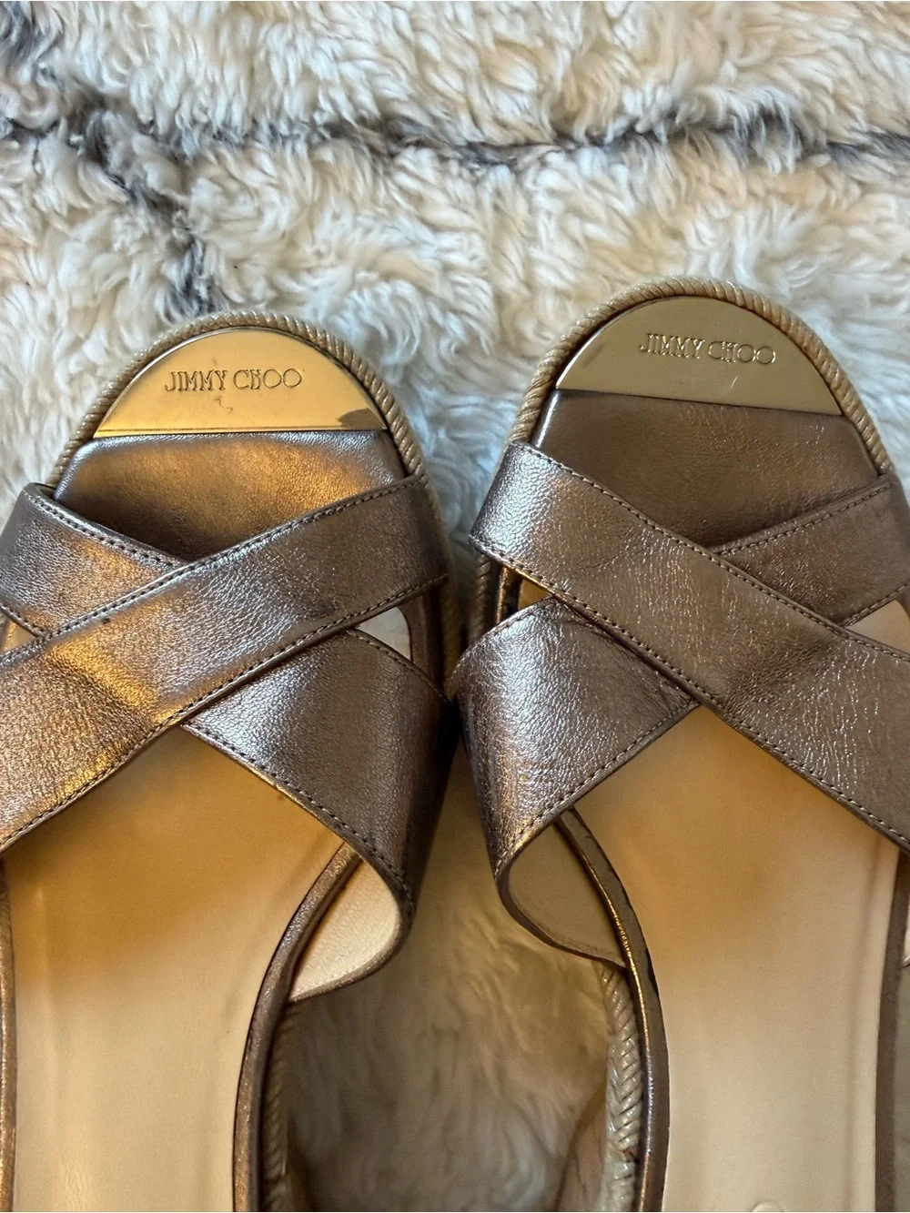 Jimmy Choo Metallic Bronze Crisscross Sandals